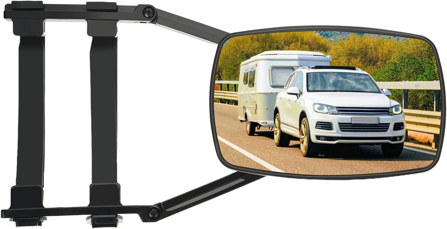 MAKINGTEC Towing Mirror Universal 360° Swivel Adjustable Clamping Trailer Mirror Extended Mirror for Camper RV Tractor Car Truck Trailer (1pcs Black)