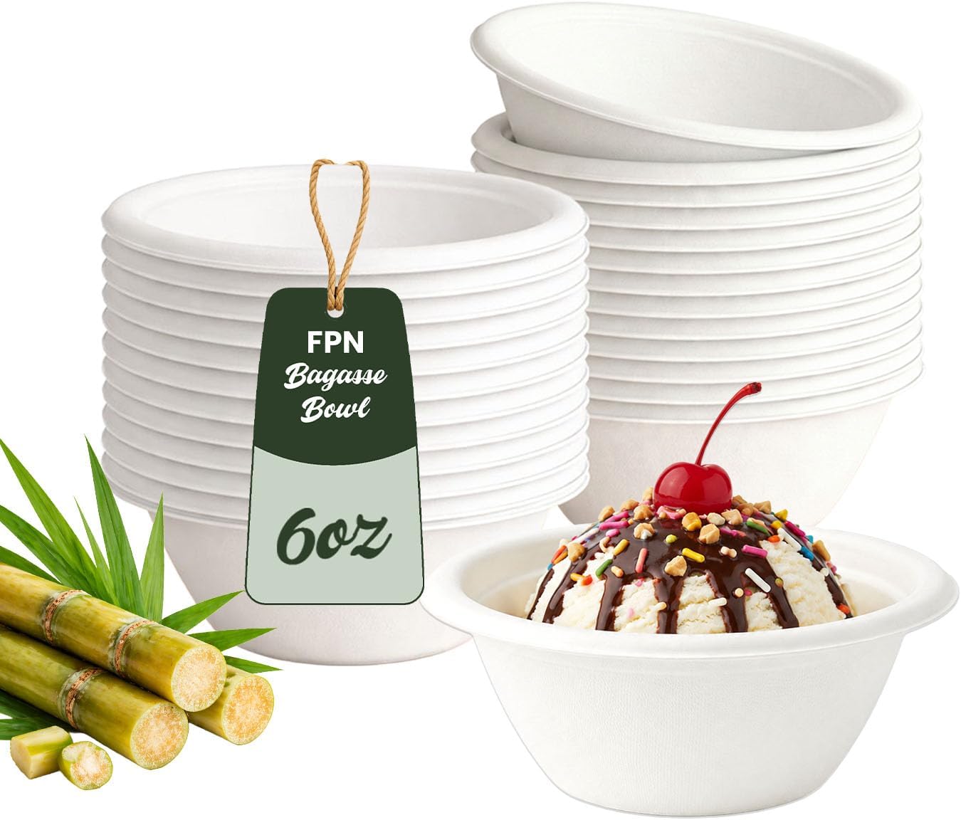 Disposable Compostable Paper Bowls, 200 Pack 6 oz, Heavy-Duty Biodegradable Sugarcane Bowls – Eco-Friendly, Bagasse Bowl for Soup, Salad, Dessert & More