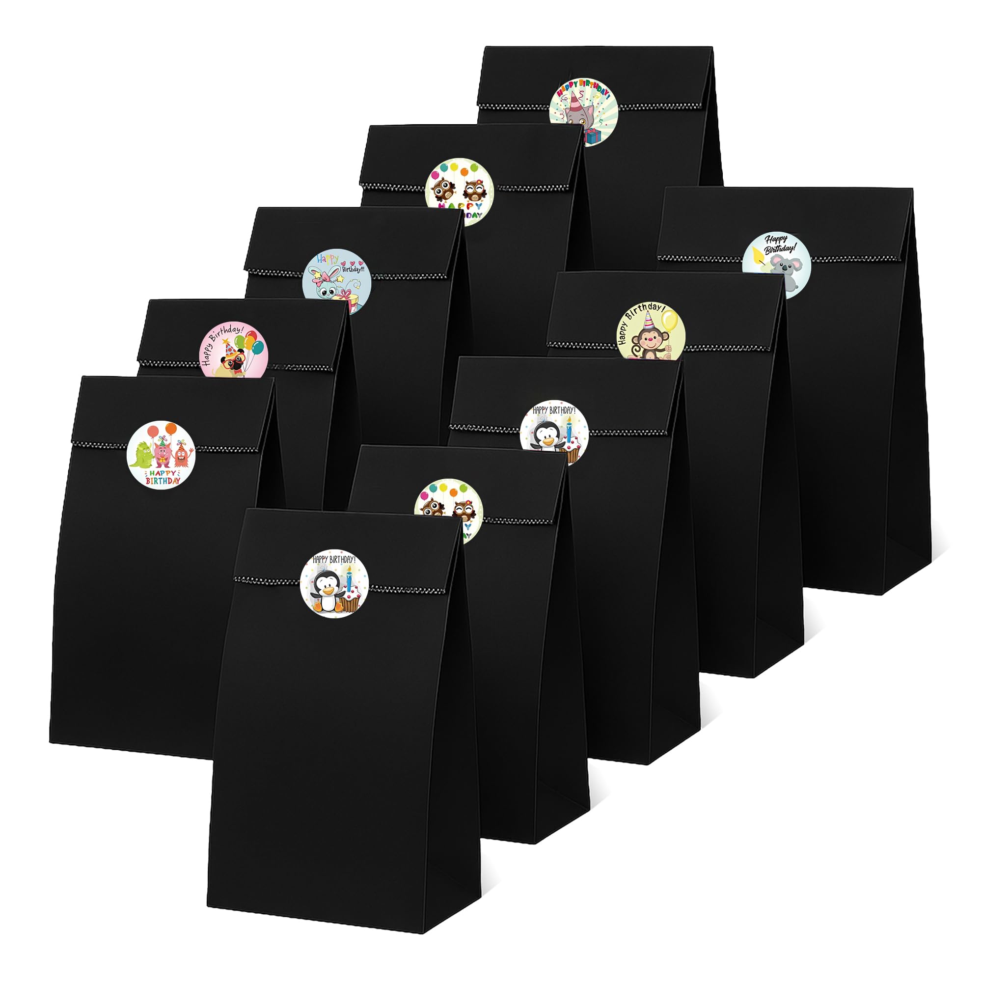 Thepaperbagstore 50 Black Paper Party Bags with Birthday Party Stickers