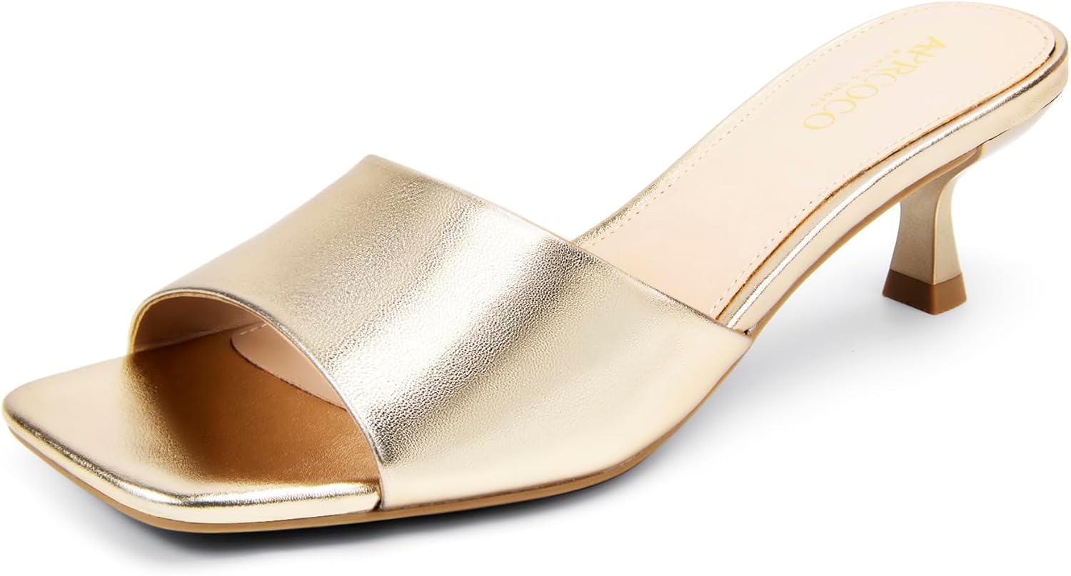 AprCoco Women Kitten Heels Sandals Low Heels Square Open Toe One Band Slip-On Heeled Mules Comfortable Dressy Vacation Sandals