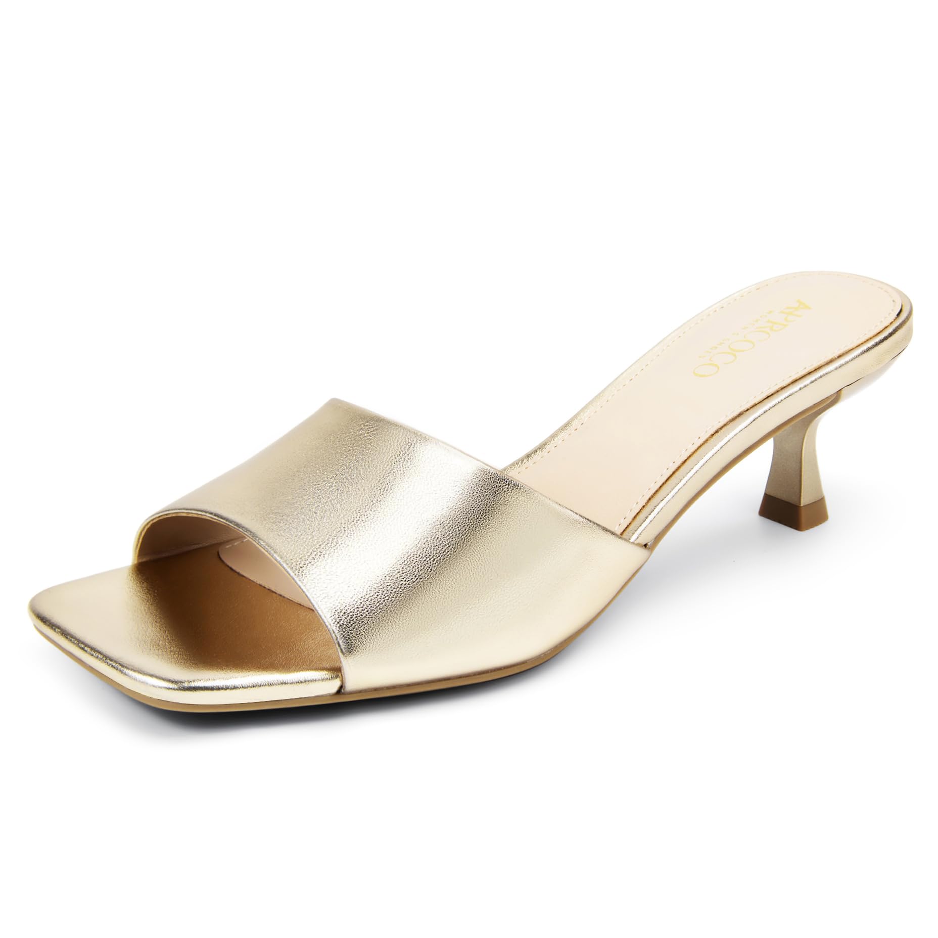 AprCoco Women Kitten Heels Sandals Low Heels Square Open Toe One Band Slip-On Heeled Mules Comfortable Dressy Vacation Sandals