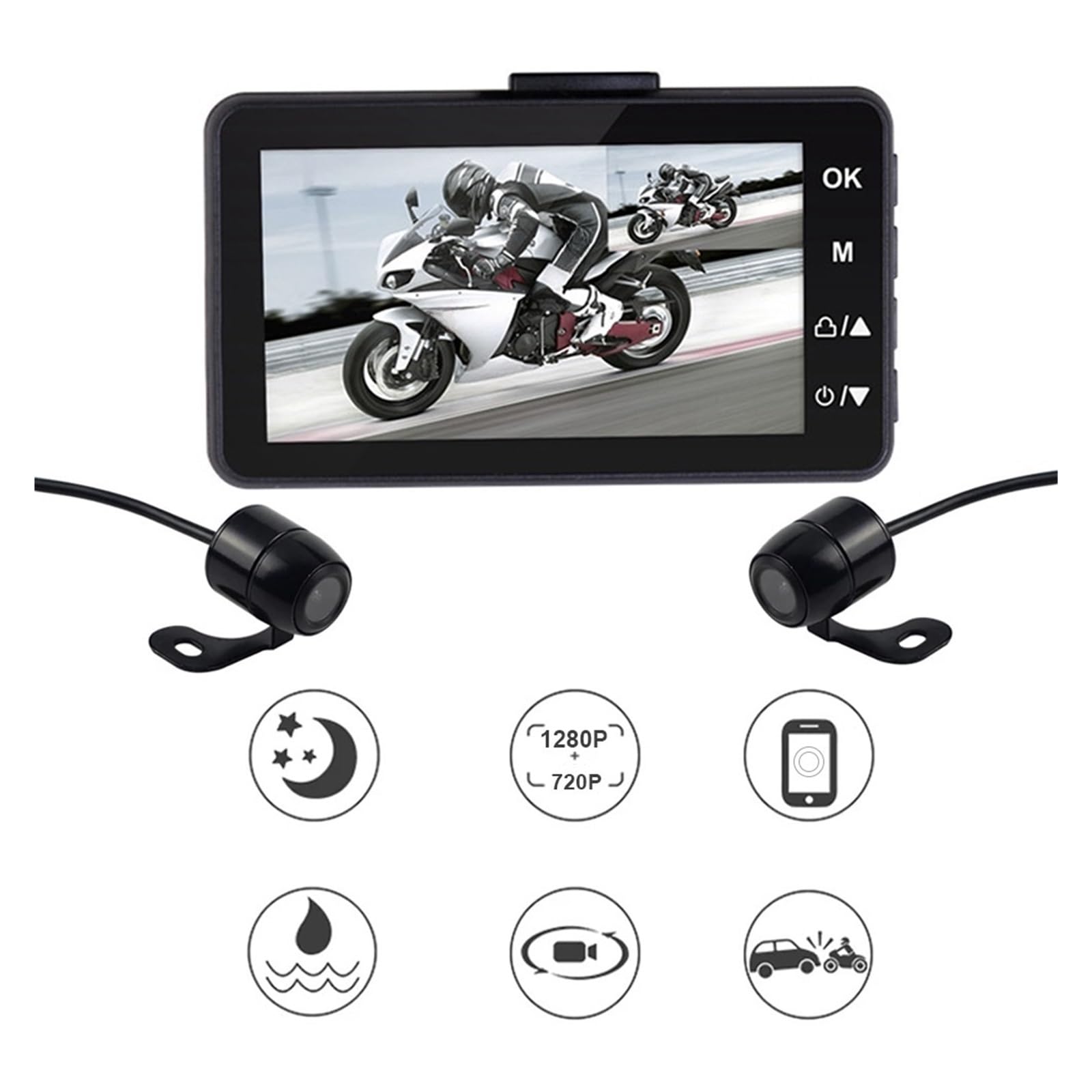 Cámara de Motocicleta con Motor DVR Compatible con KY-MT18, cámara de salpicadero, grabadora Trasera Delantera de Doble Pista Especial, visión Nocturna, Sensor G for Motocicleta
