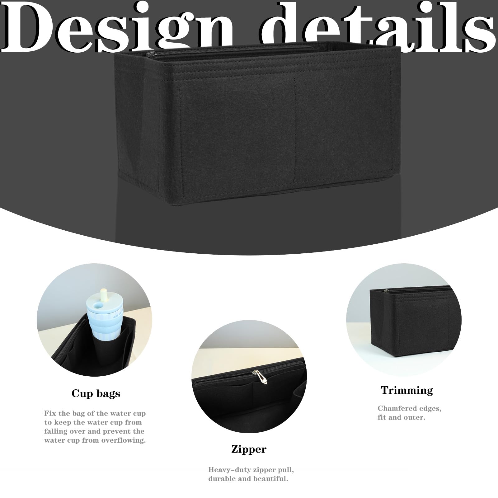 Lckaey Organiseurs de sac à main pour Speedy 25, insert organisateur, pour sac monogramme, insert protecteur pour sac à main et fourre-tout, insert organisateur 1083black-M