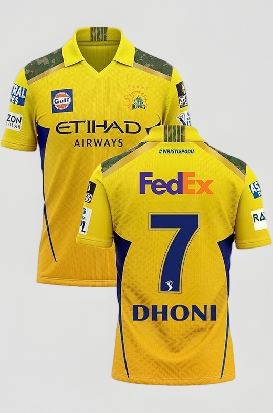 New Yellow THALA DHONI CSKK Cricket Jersey 2024/25 Home Yellow