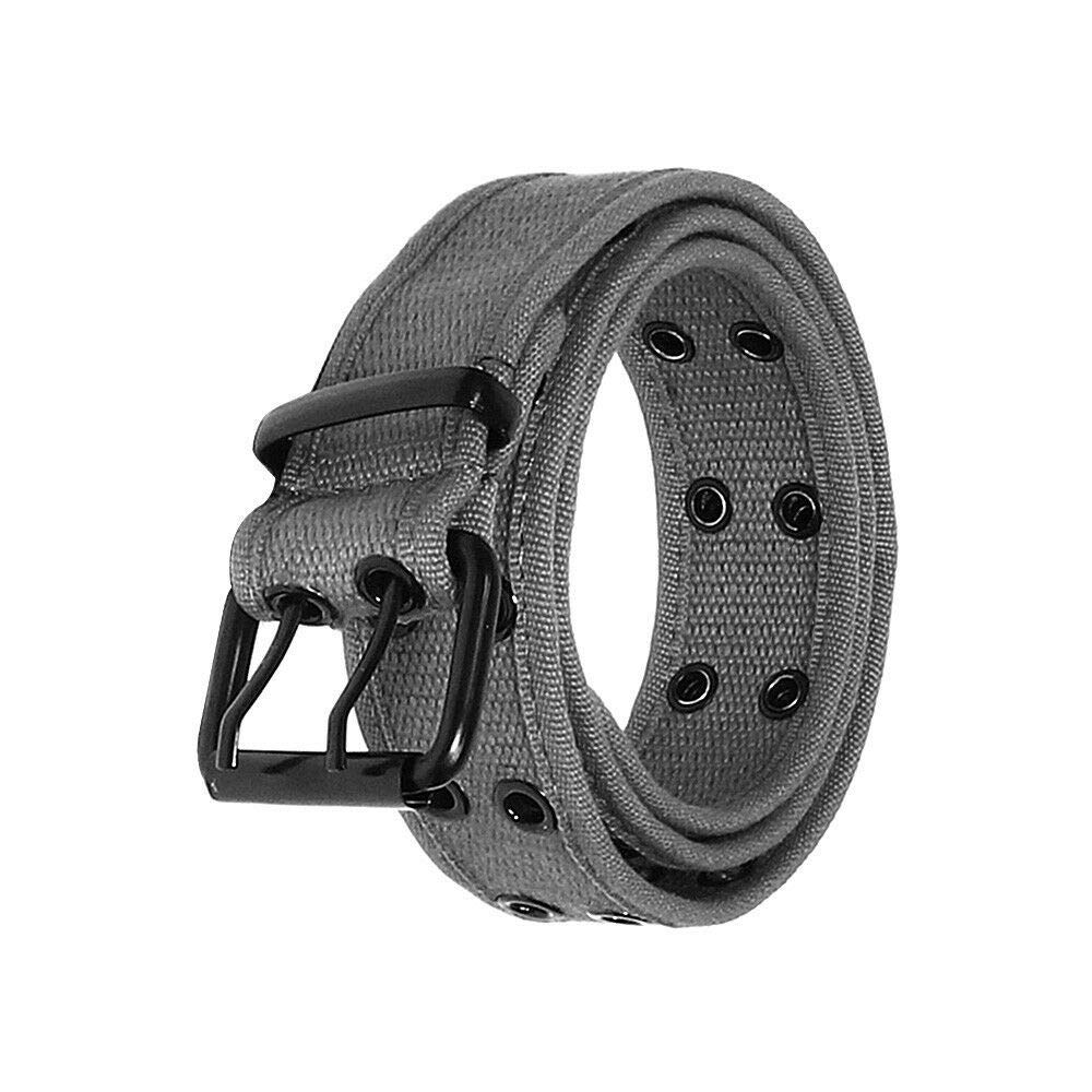 Men Canvas Double Rows Grommet Fabric Military Web 2 Holes Belt