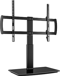 Universal Swivel Table Top TV Stand 32 to 70 inch TVs 80 Degree Swivel, 4 Level Height Adjustable, Heavy Duty Tempered Gla...