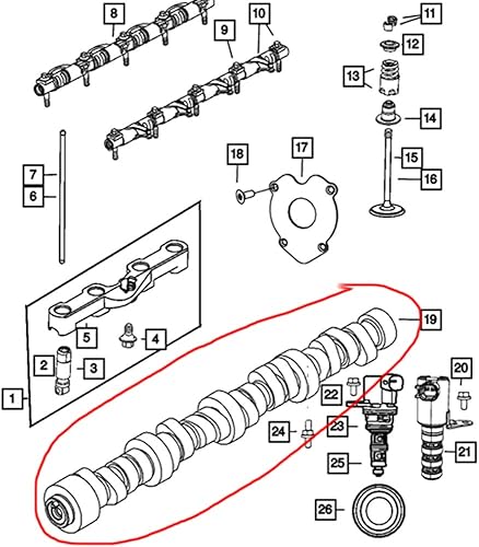 Miniatura 4 de GELUOXI 53022372AA Reemplazo del árbol de levas MDS para Chrysler 300 Jeep Grand Cherokee Dodge Charger Challenger Durango 5.7L V8 Hemi Engine