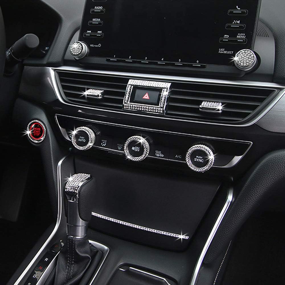 GeeGee 2pcs Bling Crystal Accessories Rhinestones Parts Trim Multimedia knob cover Decal Interior Visors Decorations Compatible with Honda Accord 10th Gen Sedan Kia K5 (Multimedia knob cover) image 3