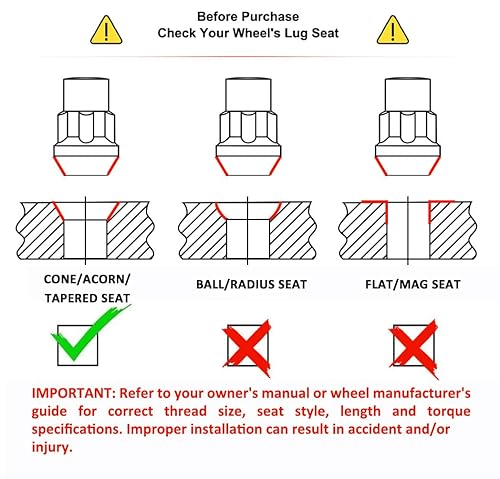 Miniatura 7 de White Knight 40600S - Cerradura de rueda de bellota cromada M12 x 1.25, tamaño de rosca, 4 unidades