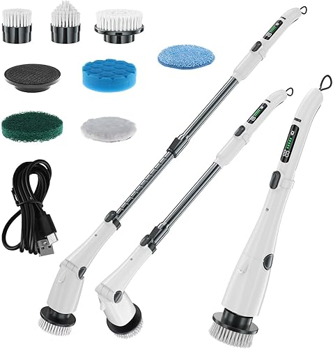 Miniatura 9 de Cepillo eléctrico giratorio 2024, nuevo cepillo de limpieza eléctrico inalámbrico con 7 cabezales de cepillo reemplazables, 3 velocidades ajustables