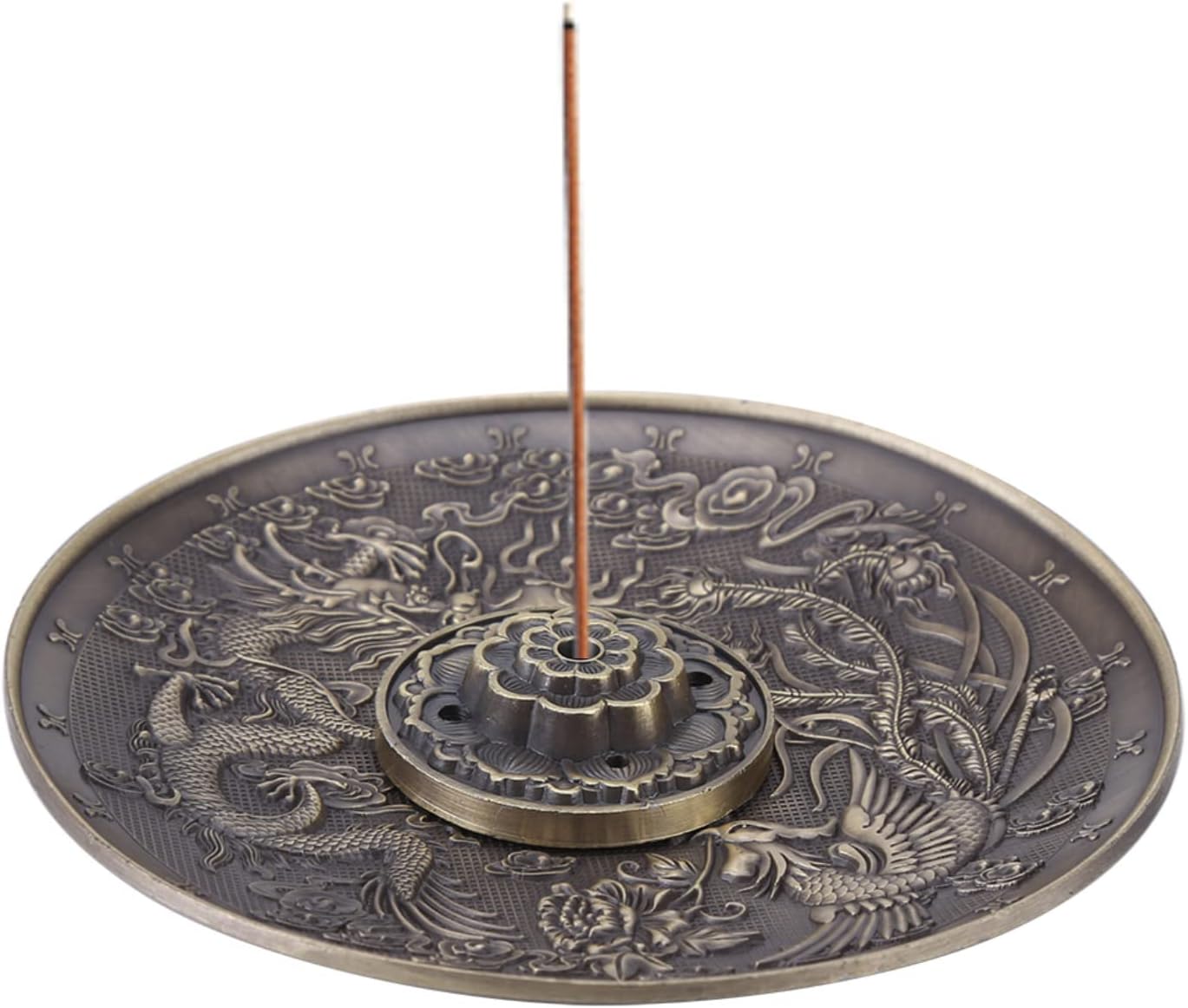Zinc Alloy Incense Stick Burner Holder Dragon Pattern Censer Plate for Bedroom Office,Fit for 1.8mm 2.5mm 3.5mm Incenser Sticks(Bronze)