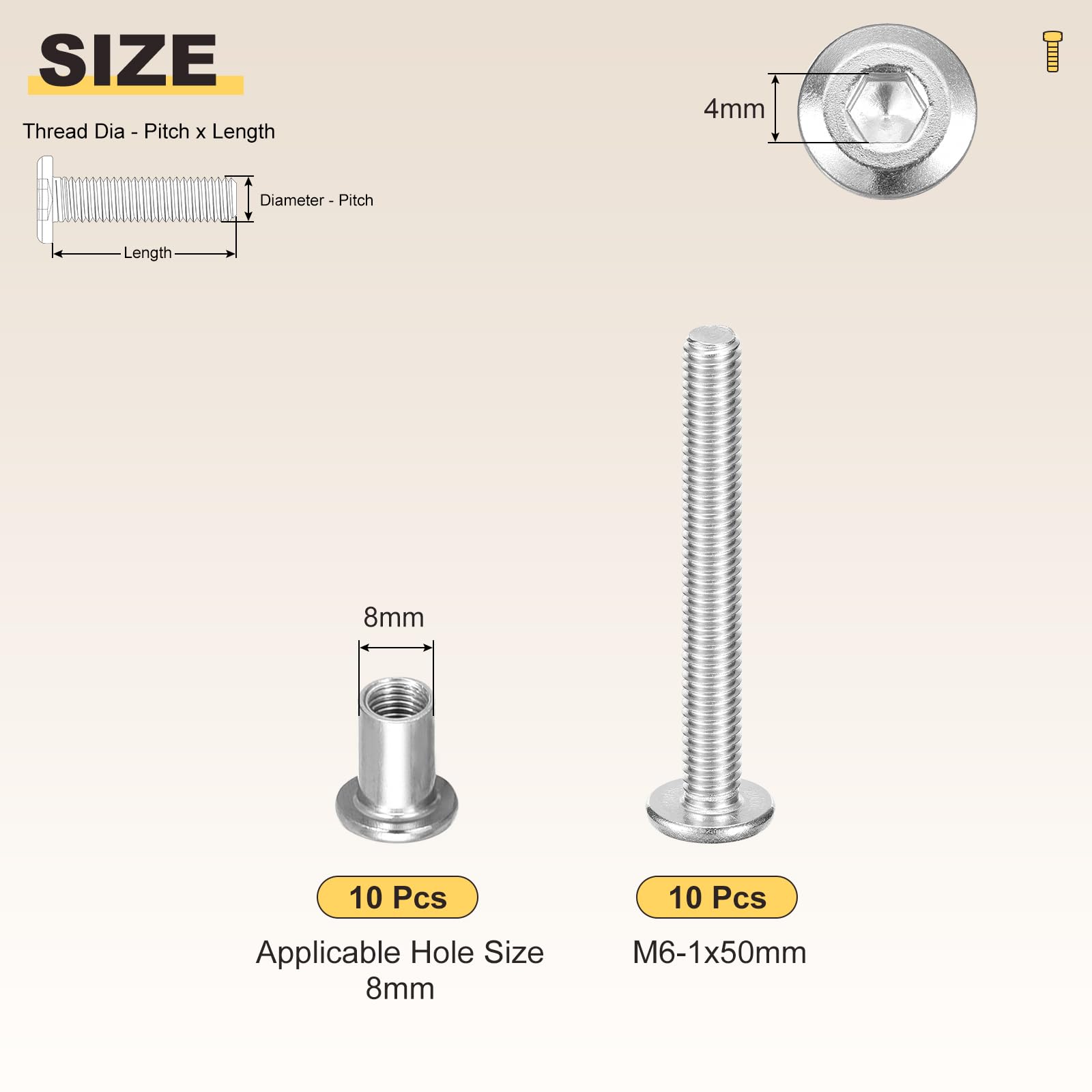 METALLIXITY Crib Screws Replacement Set(M6-1x50mm) 20Pcs, Connector Bolts Screw Barrel Nuts Binding Screws - Image 2