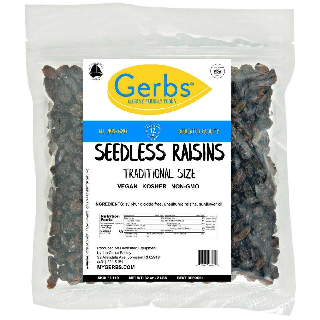 GERBS California Raisins 2 LBS. Freshly Dehydrated Resealable Bulk Bag Top Food