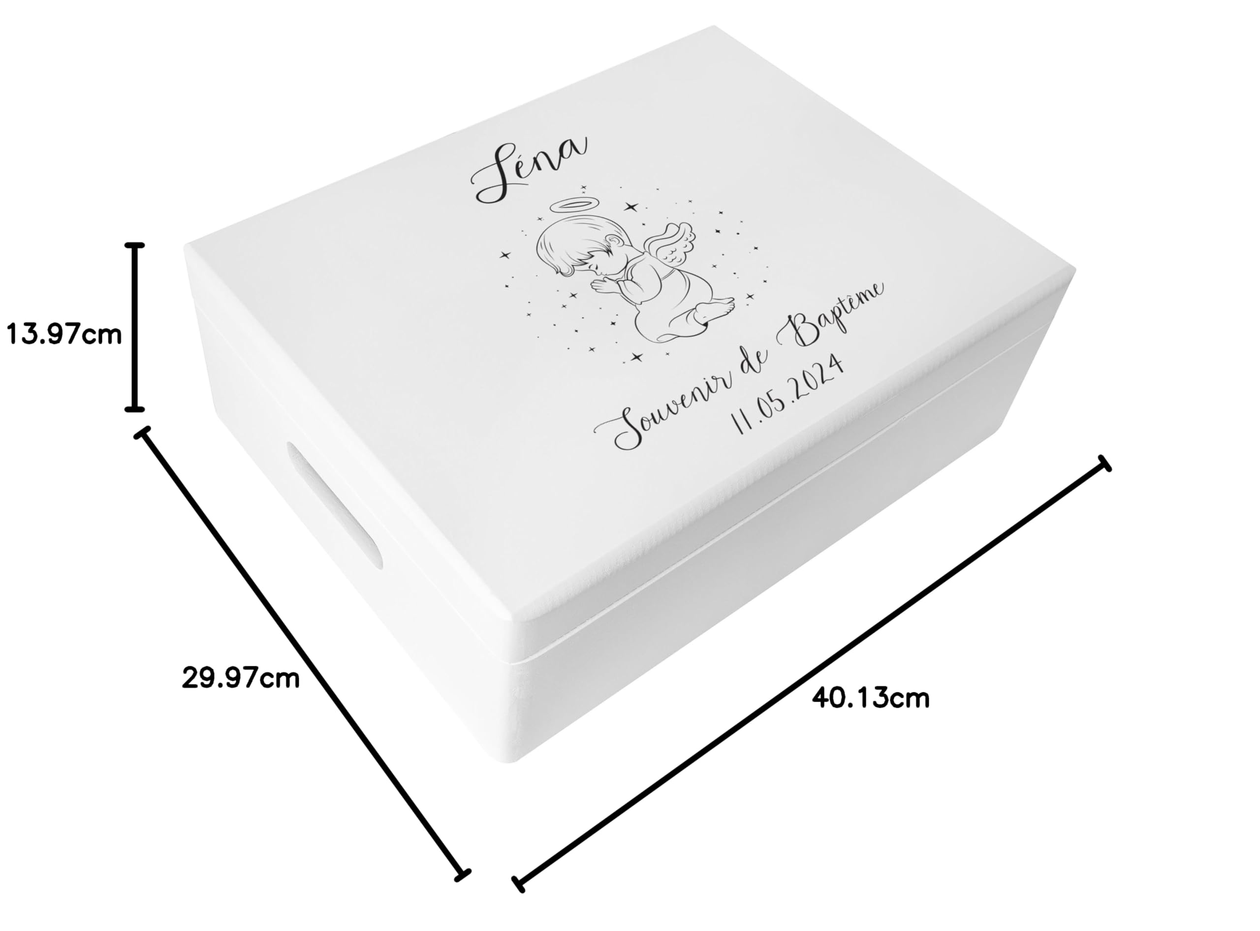 Creative DECO Blanca Caja Regalo Personalizada Bautismo para Niños y Niñas | Caja de Memoria de Madera | Personalizado - Ángel | Impreso | Personalizadas para Niño y Niña | Personalizados
