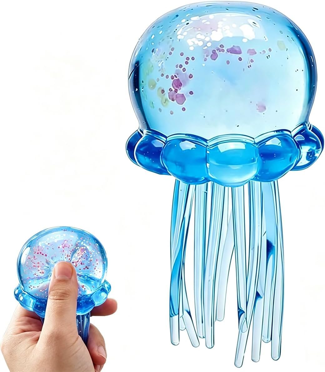 Glitter Jellyfish Squishy Toy Stress Relief Fidget Toy Sensory Toys Portable Anxiety Relief Squeeze Toy for Relaxation Boys Girls Home Office Classroom
