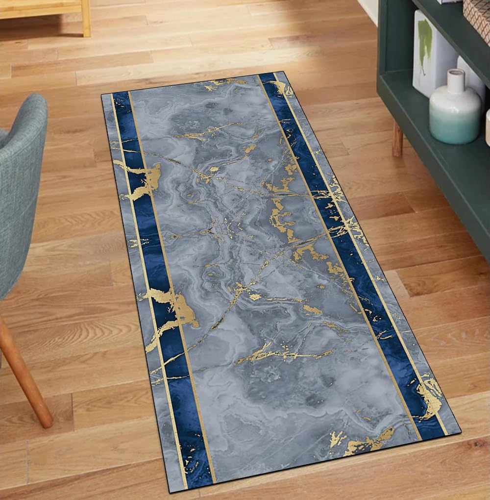 Alfombras de pasillo antideslizantes azules y grises decorativas lavables