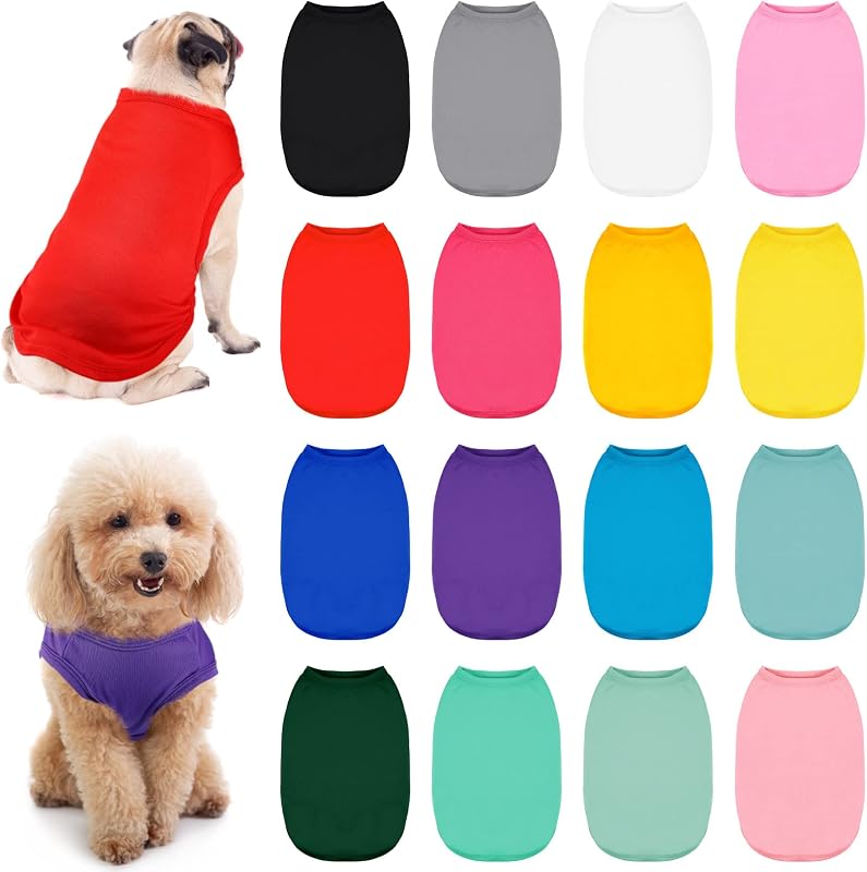 16 Pieces Small Dog Clothes Cute Blank Puppy Shirts Soft Dog Sweatshirts Breathable Outfit for Pet Cats Accessories, 16 Styles(M)