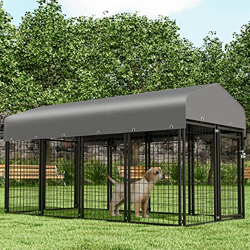 MoNiBloom Heavy Duty Outdoor Dog Run Enclosure for Small/Medium Dogs, All Weather Metal Dog Kennel with Roof and Rotating Feeding Doors, 4.6ft High Expandable Outdoor Dog Playpen Run, 14 Panels MoNiBloom Heavy Duty Outdoor Dog Run Enclosure for Small/Medium Dogs, All Weather Metal Dog Kennel with Roof and Rotating Feeding Doors, 4.6ft High Expandable Outdoor Dog Playpen Run, 14 Panels