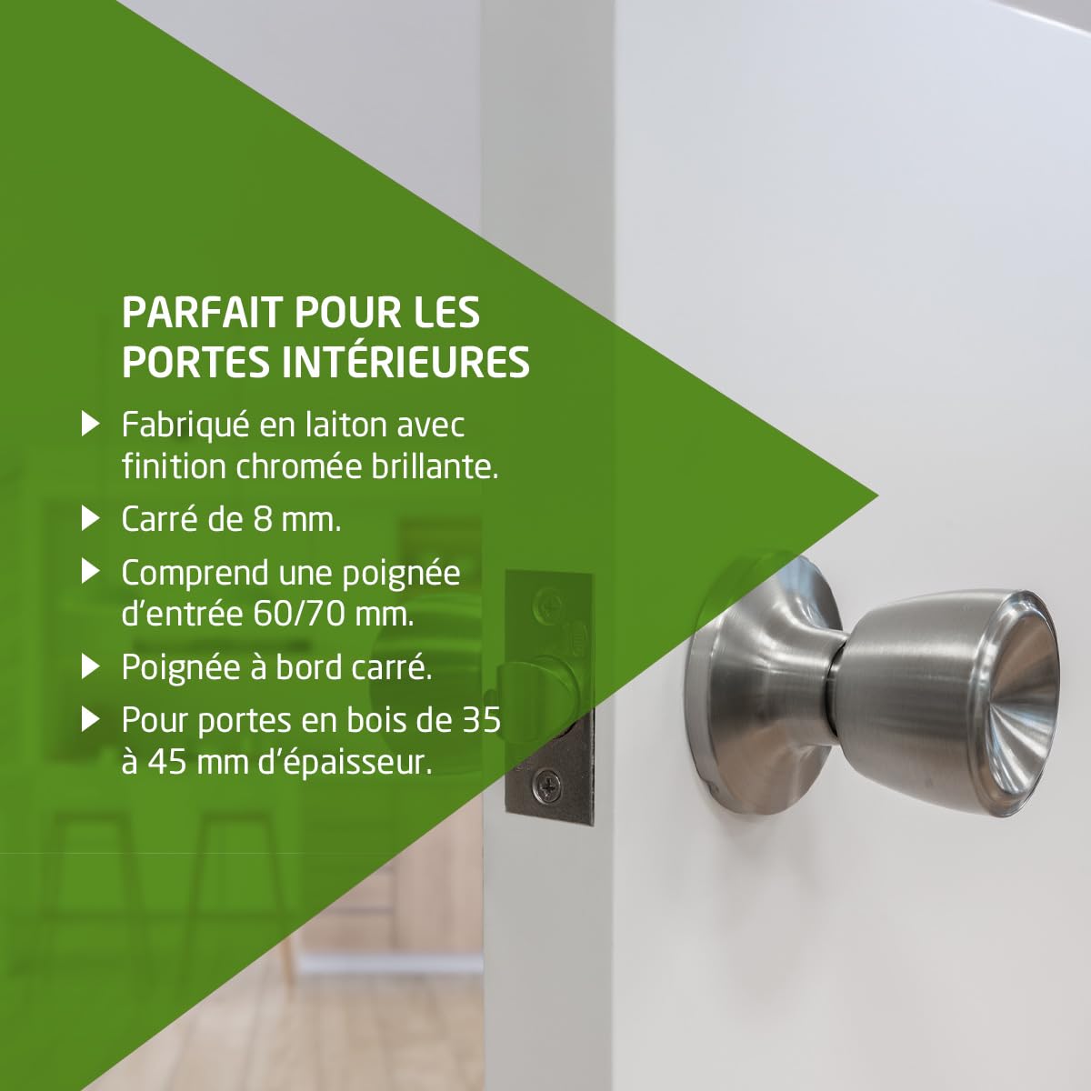 Amig - Jeu de boutons de passage avec poignée de chaque côté - idéal pour portes de passe intérieures - laiton - argent - type coupé - serrure d'entrée 60/70 mm
