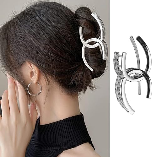 Pinzas para el cabello irregulares, diseño geométrico plateado, elegante diseño doble en forma de C, pinzas grandes para captura, accesorios para el Pinzas para el cabello irregulares, diseño geométrico plateado, elegante diseño doble en forma de C, pinzas grandes para captura, accesorios para el