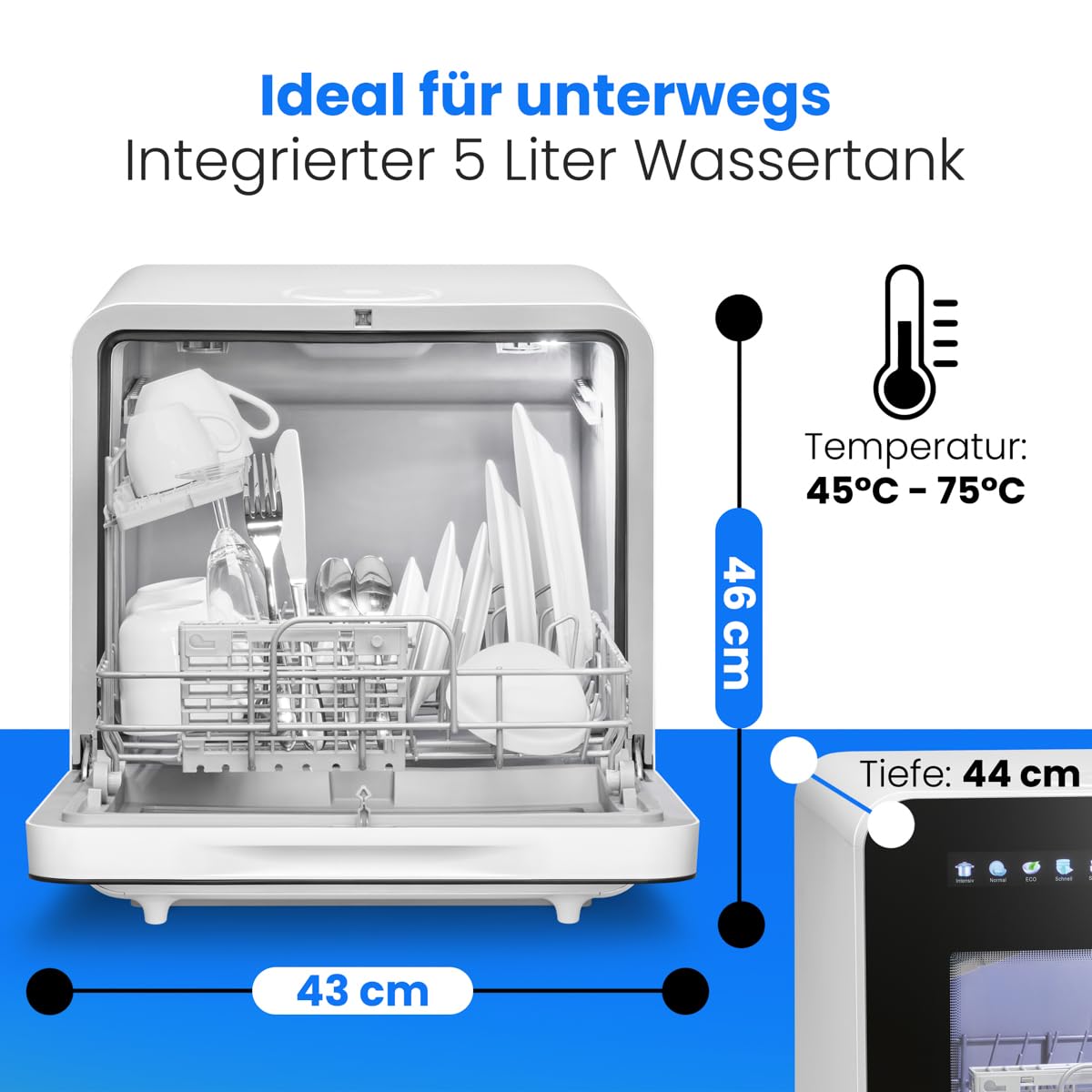 Bomann TSG 5702 Tischgeschirrspüler Mini Spülmaschine 6 Programme 3 Maßgedecke Energieklasse C