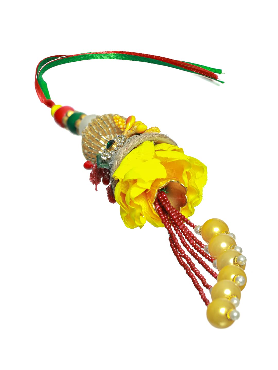Priyaasi Rakshabandhan Yellow Flower Beaded Lamba and Rakhi Set with Roli Chawal, Greeting Card for Bhaiya-Bhabhi, Bhai, Brother, Men - Traditional Stylish Rakhi (Set of 2) - Image 3 thumbnail