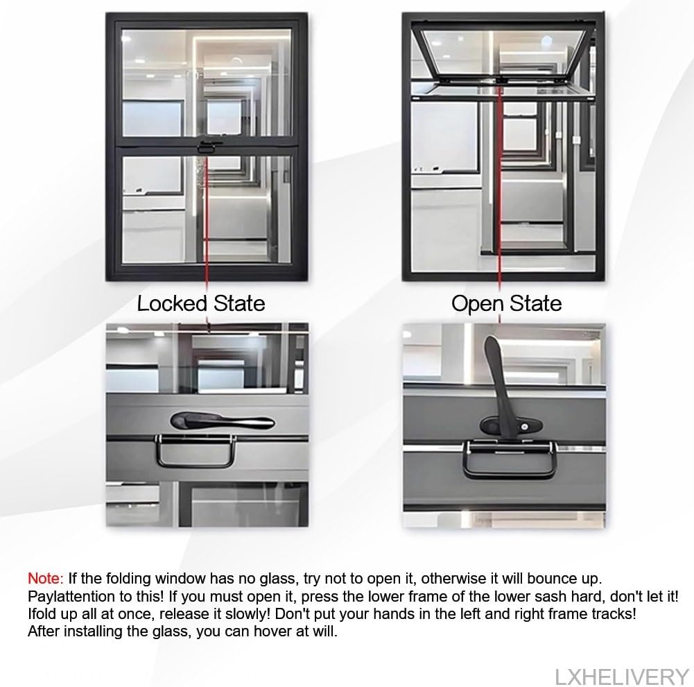 LXHELIVERY Up Down Folding Serving Window -Vending Folding Double Hung Windows -Aluminum Alloy 85 °Opening Folding Sliding Window for Food Trucks & Coffee Shop(90x120 cm)