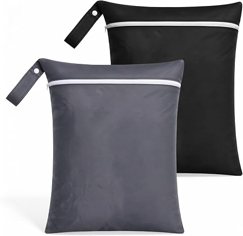 2 Stück Wäschesack, Wäschesack Reise Nass-Trocken-Tasche, Waschbare Schmutzwäschebeutel, Große Wäschesäcke für Schmutzwäsche, Badeanzüge und Badebekleidung (Schwarz und Grau)