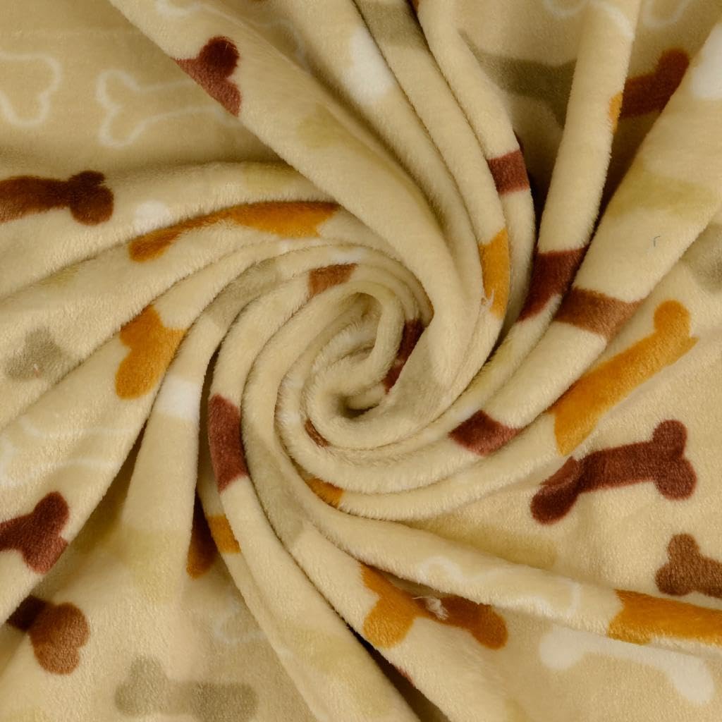Tissu polaire au mètre beige motif os de chien idéal pour coudre un plaid de canapé cocooning