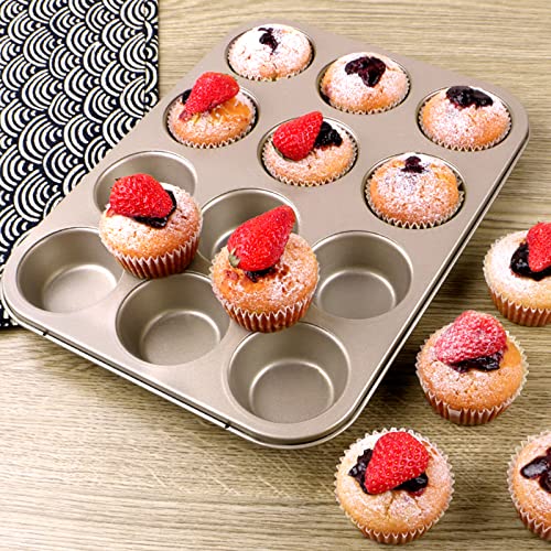 Muffin Pan Cupcake Pan, Non-Stick Baking Pan Heavy Duty Carbon Steel 12-Cup Muffin Tins Tray, Quick Release Premium Coating Cake Pan, Easy To Clean And Perfect For Making Muffins Or Cupcakes, Standard #TOP1