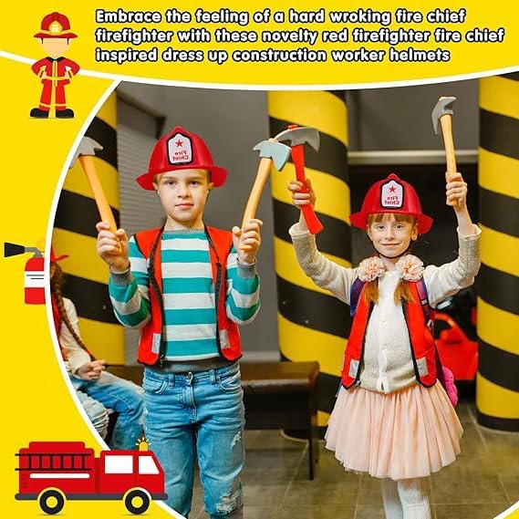 24Pcs Kids Firefighter Hat,Plastic Fireman Helmet,Red Fire Chief Helmet for Boy Girl,Soft Child’s Fireman Hat for Kid - Image 4