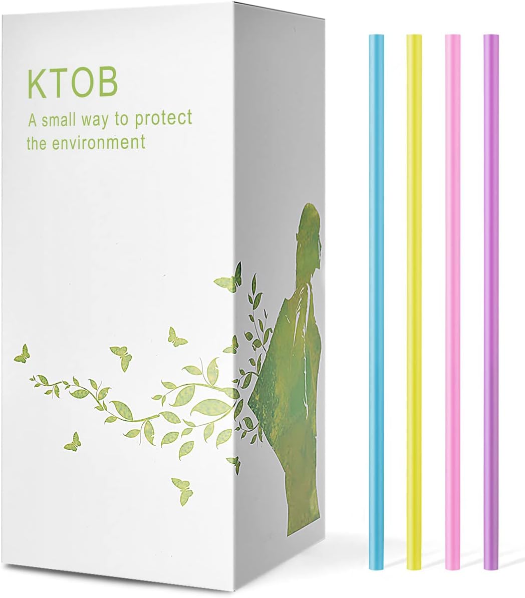KTOB 200 Count 100% Compostable Plant-Based PLA Straws- Biodegradable Colorful Drinking Plasticless Straws-Eco Friendly Plastic Bar Straws