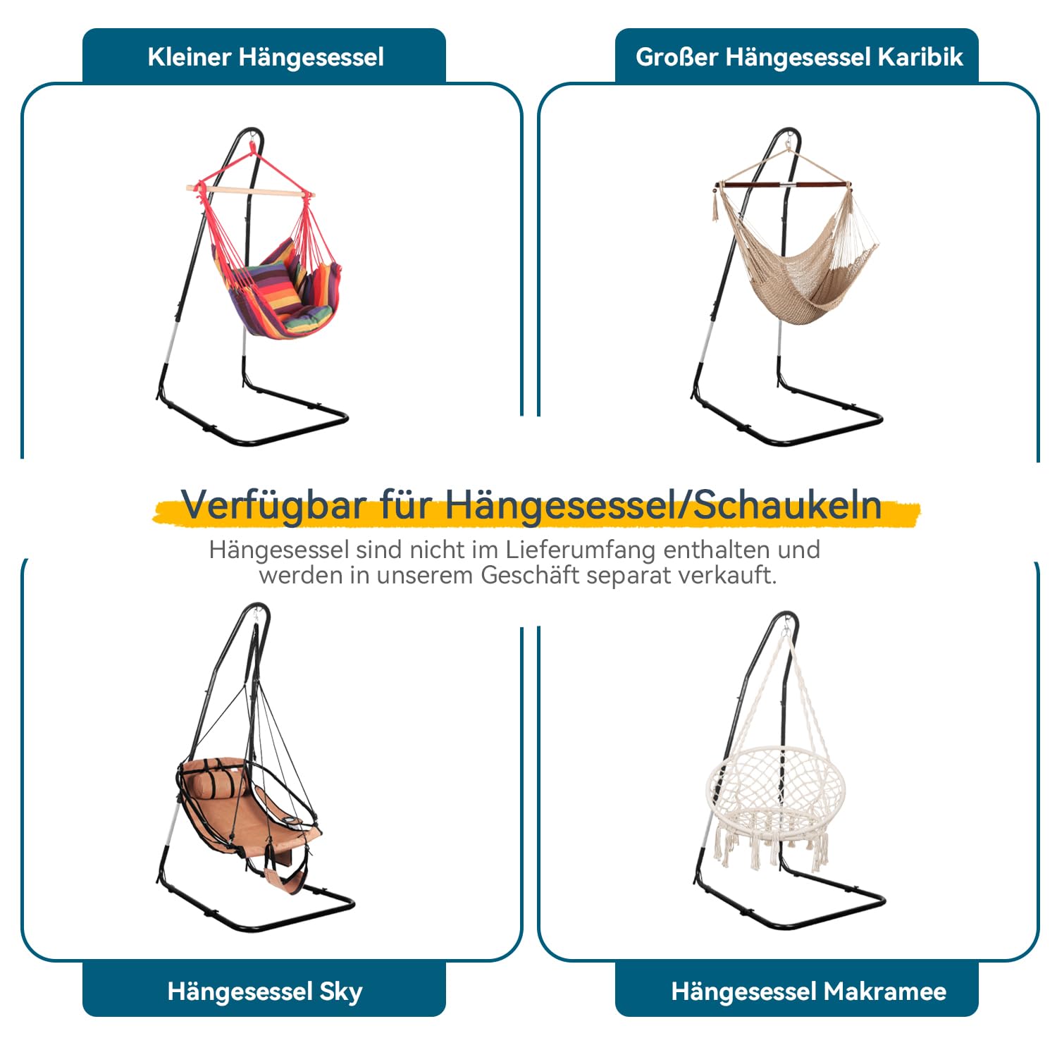 Hängestuhlgestell, höhenverstellbar 200–235 cm, Tragkraft 150 kg, Robuster Ständer für Hängesessel, Solide Stahlkonstruktion, Hängesesselständer mit Pulverbeschichtung, für drinnen und draußen