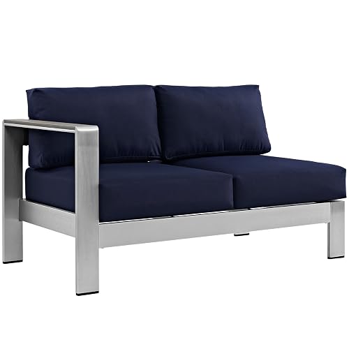 Modway Shore Aluminum Outdoor Patio Left Arm Loveseat in Silver