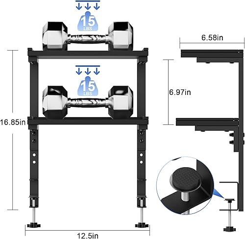 Miniatura 3 de Spacrea Estante de escritorio con abrazadera en el estante de escritorio, organizador de estantes de escritorio de oficina de 2 niveles, estante de