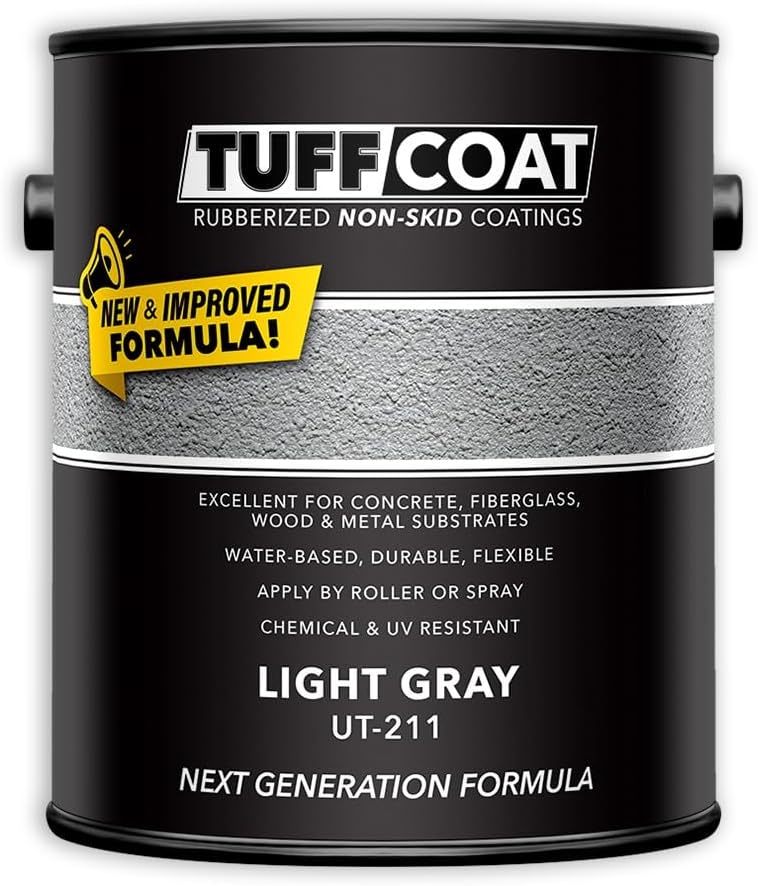 Tuff Coat Medium Texture Rubberized Non-Skid Deck Coating – Textured Non-Slip Safety Surface for Pool Decks, Docks, Boat Ramps, Patios, Walkways & High-Traffic Areas (UT-211 Light Gray 1-gallon)
