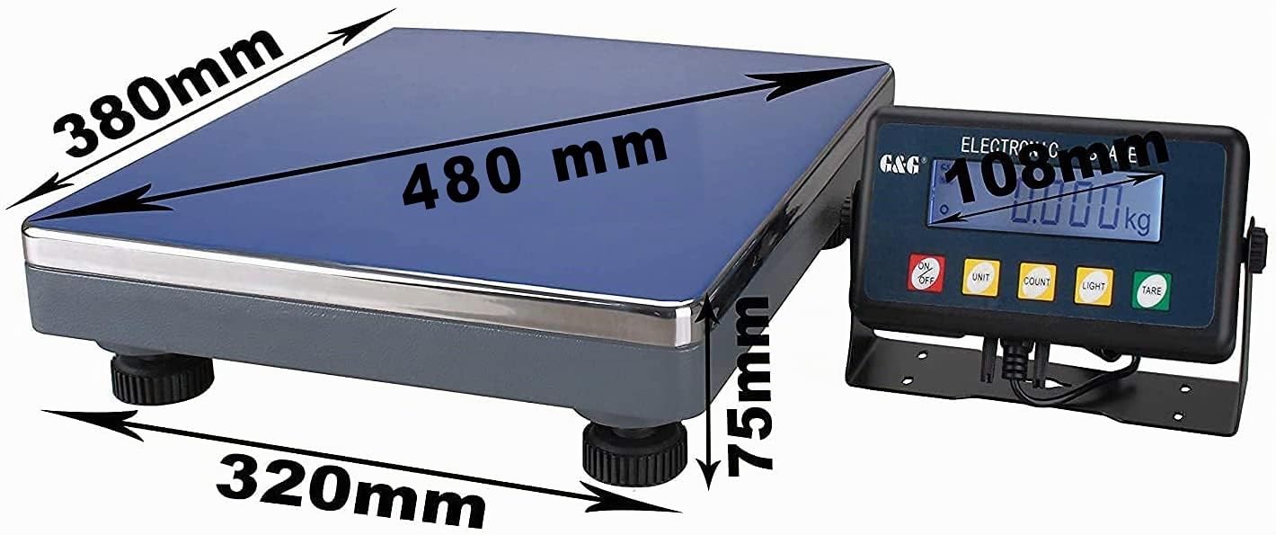 G&G PSE 200 kg/10 g - Báscula de Plataforma para Paquetes, 38 x 32 cm, Superficie de pesaje de Aluminio Fundido, pies Ajustables, báscula Digital
