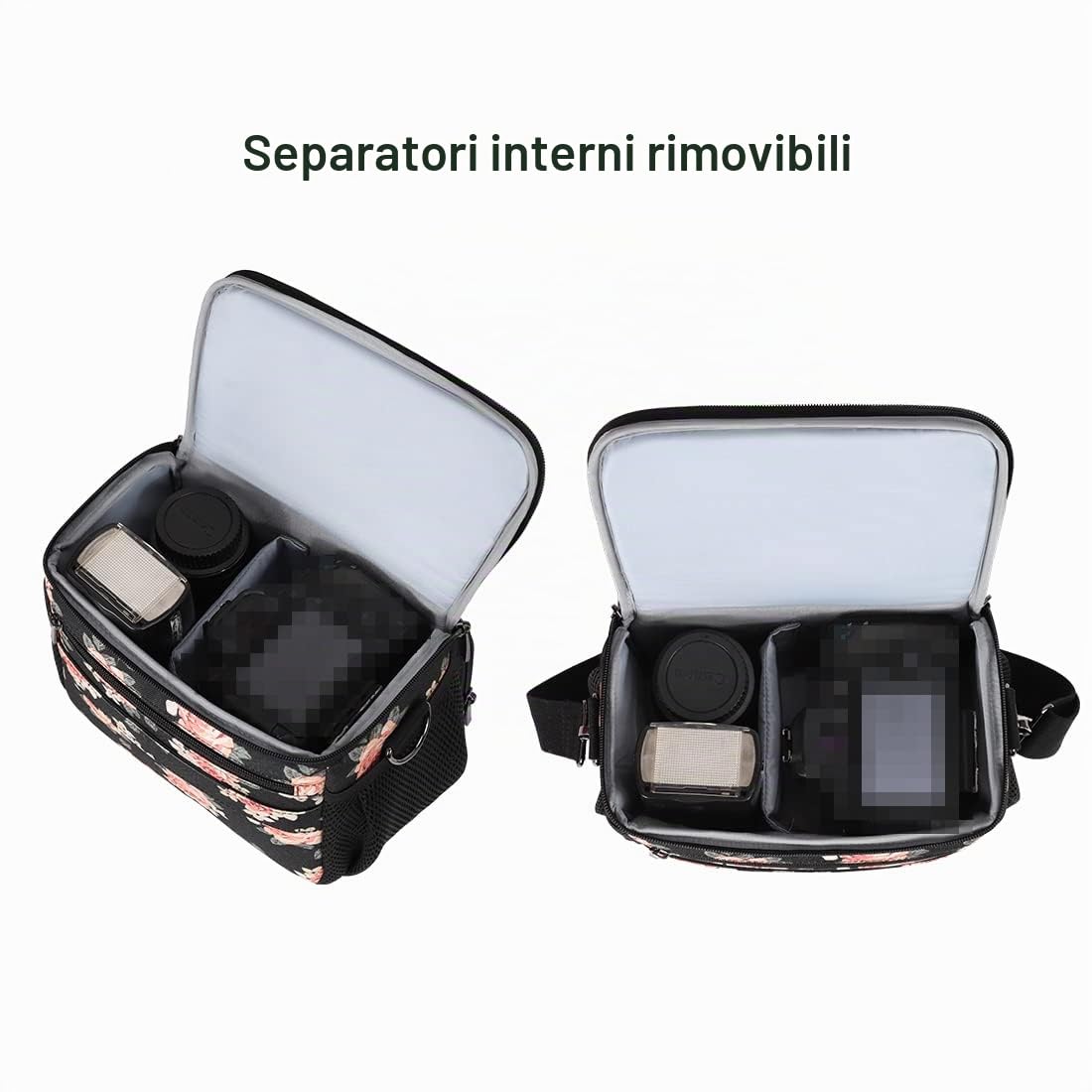 DOMISO Porta Borsa Custodia Macchina Fotografica Borsa Fotocamera Custodia Fotocamera Compatta Tracolla Reflex DSLR/SLR/Mirrorless Piccola per Canon EOS r100 2000d/Sony Alpha 6100,Fiore