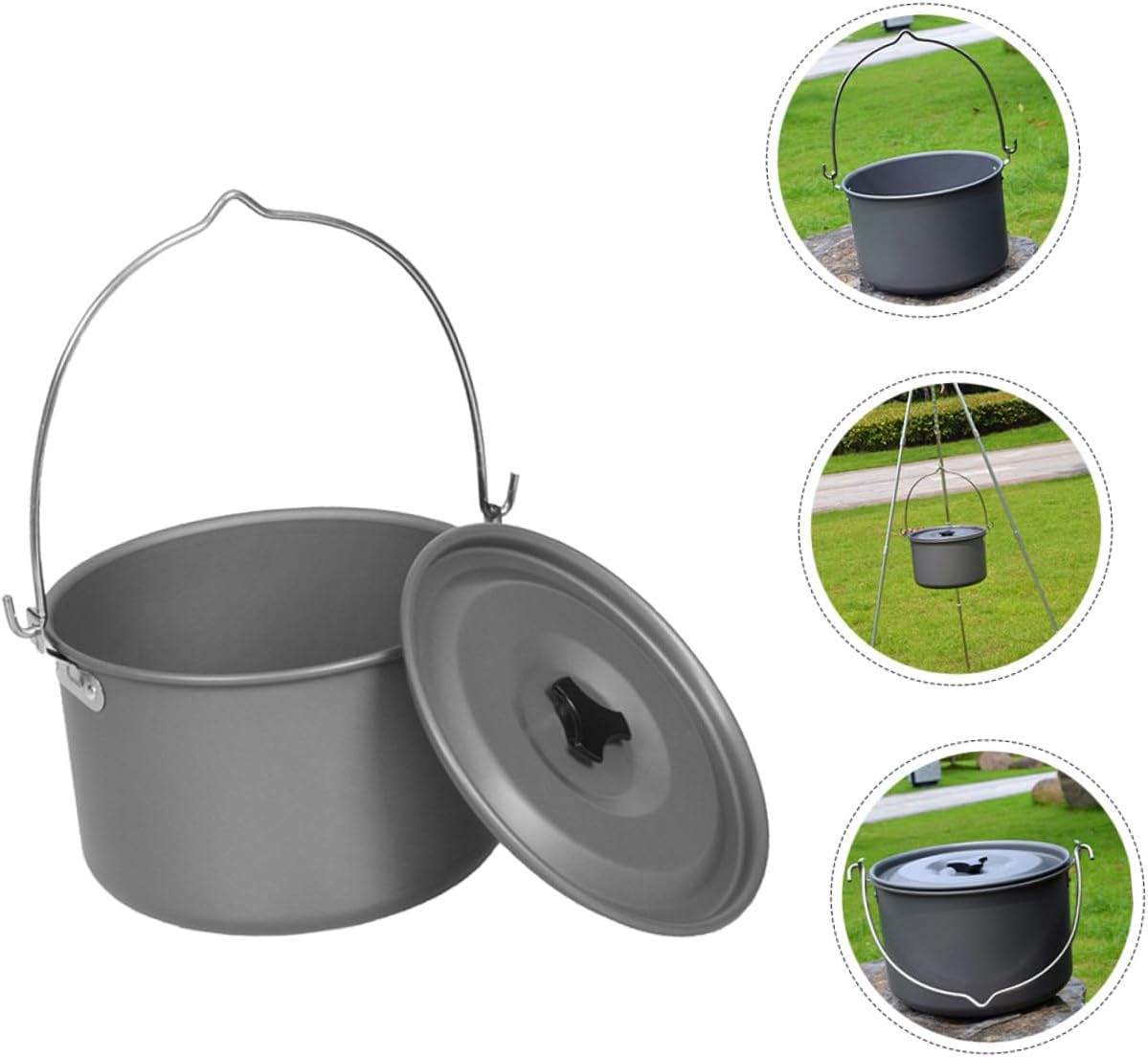Lightweight Aluminum Camping Pot with Lid Portable Hanging Cookware for Outdoor Cooking Suitable for People Even Heat Distribution for Hiking Picnics and Group Camping