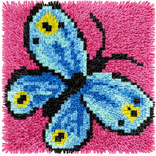 Manzapu Latch Hook Kits for Adults Beginner 12x12 inch - 30x30 cm Cute Small Shaggy Rug Making Kits with Pre-Cut Yarn Coded Canvas Crochet Hook Tool - Relaxing DIY Craft Gift
