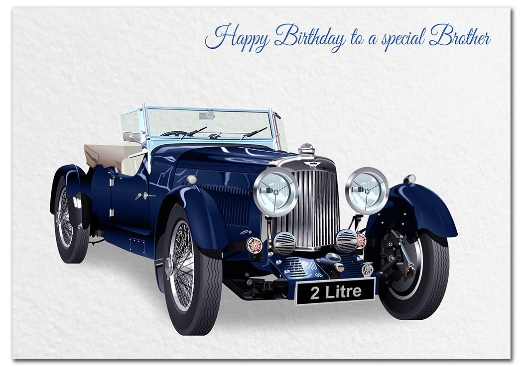 Extra Large Brother Birthday Card - XL Big thick A4 size - Special Traditional Bday Greeting Men Him - Unusual Cool Classic Vintage Sports Car Art - Huge Happy Wishes - UK Eco-Friendly — image 1