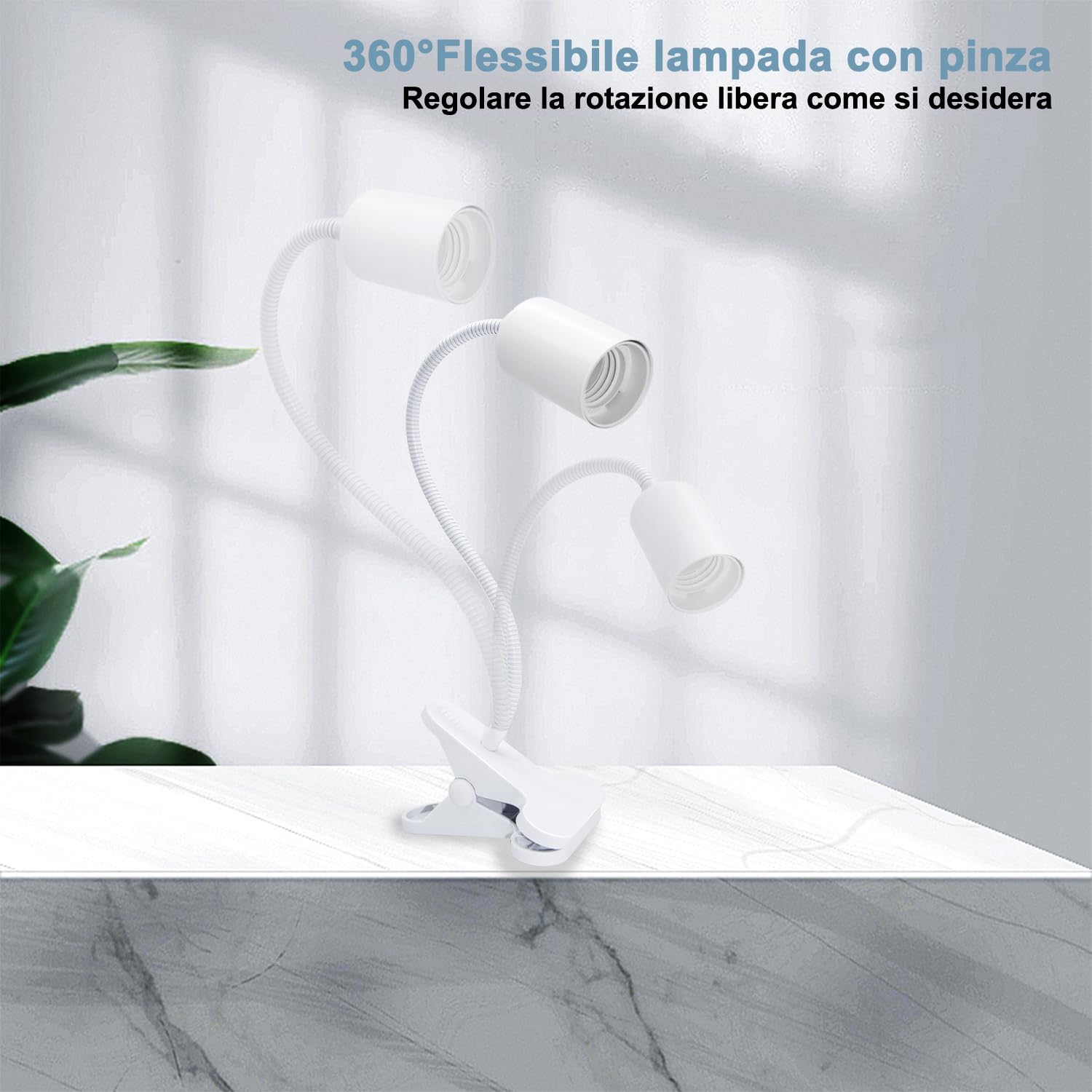 Portalampada E27 Con Morsetto | Collo Di Cigno Flessibile 360° Per Scrivania