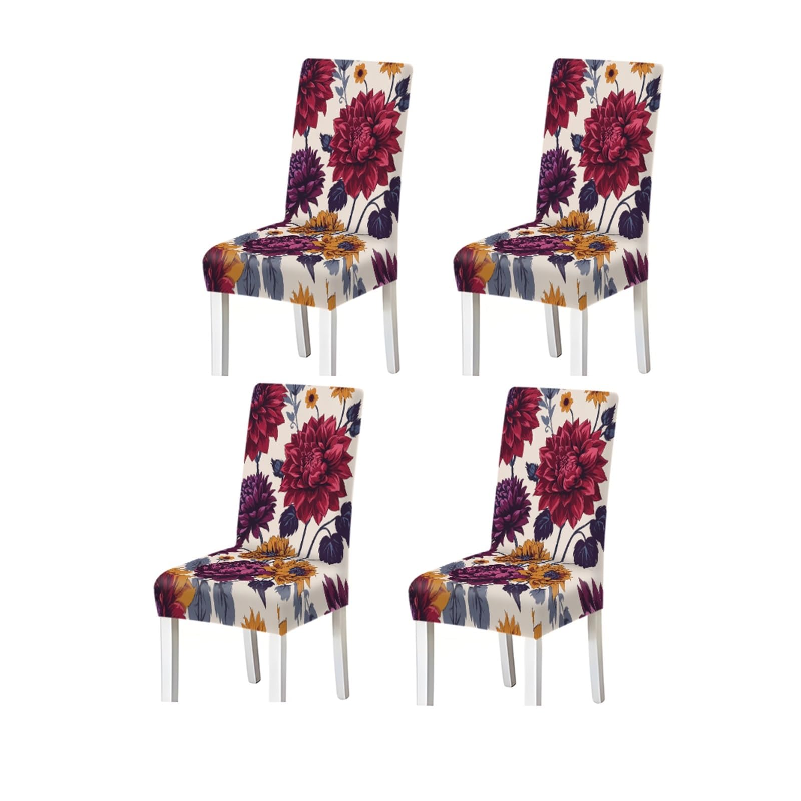 KXUAUV Vibrant Dahlia Sunflower Floral Print Stretch Dining Chair Covers, For Home Kitchen Dining Room Party, 2/4/6 PCS Seat Protectors for Restaurant Hotel Party(4PCSChair cover)
