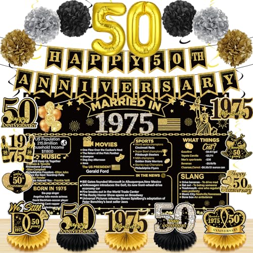 50th Wedding Anniversary Decorations Vintage 1975 Black Gold 50th Anniversary