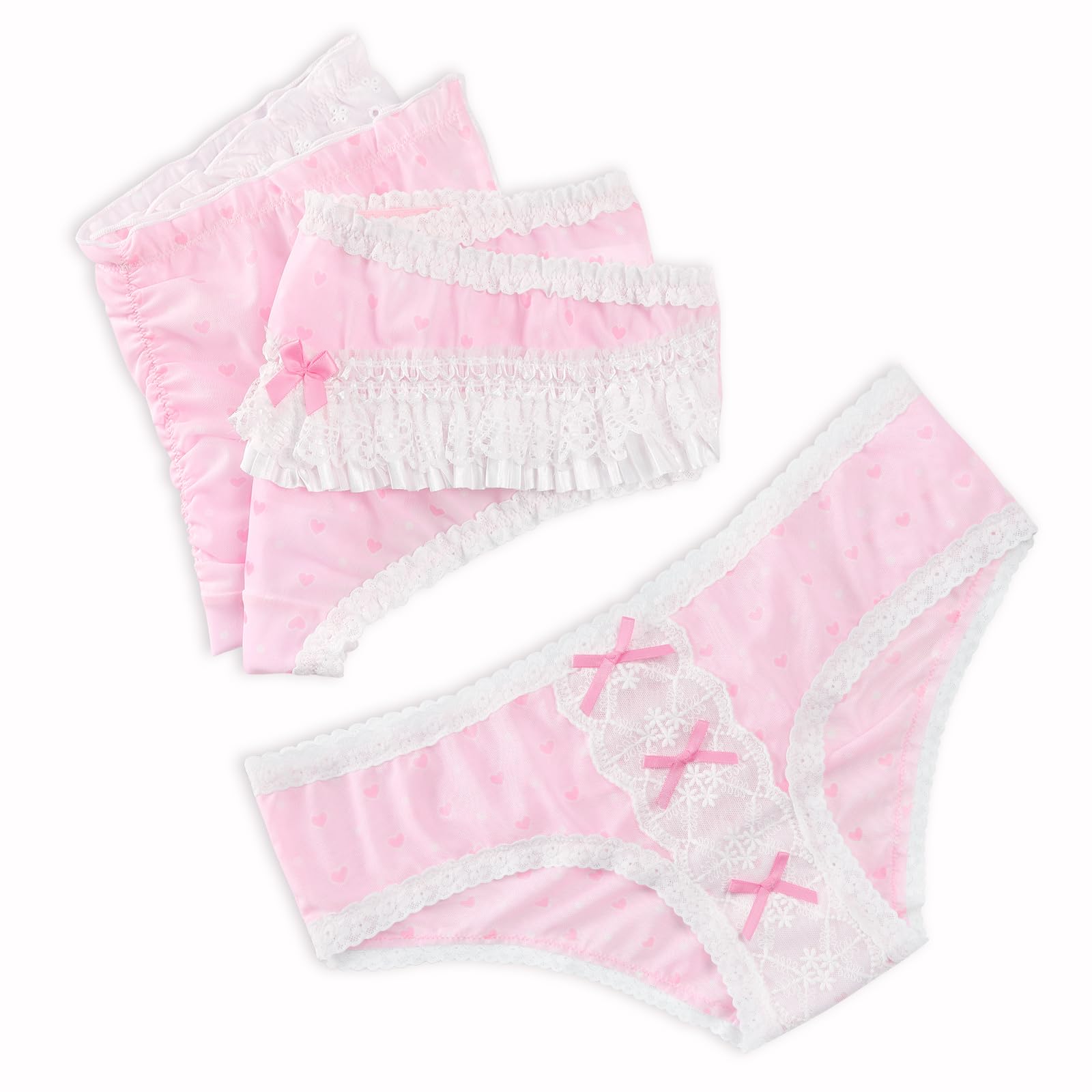 Littleforbig Women's Ladies Soft Mesh Lacy Underwear Comfortable Hipster Briefs Babydoll Pink Princess 3 Pack Panties Set