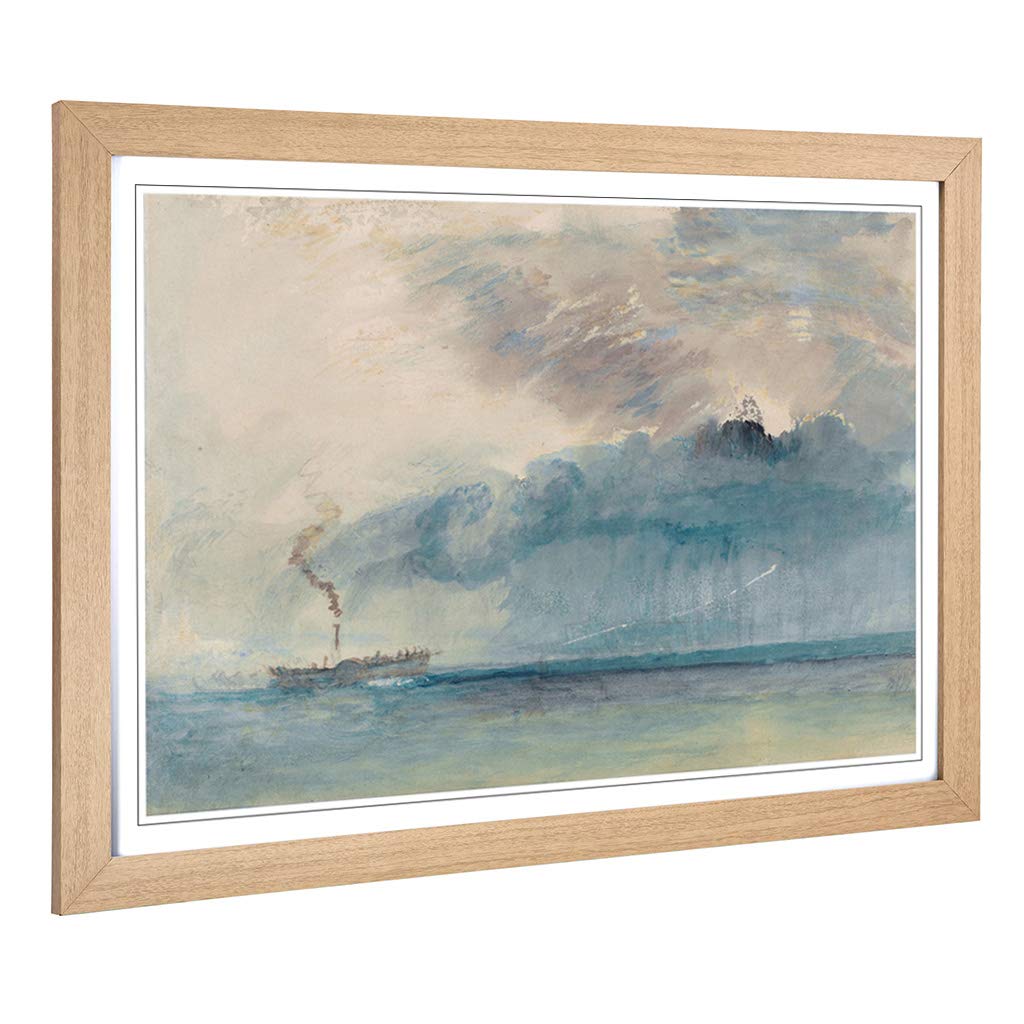 Big Box Art Framed Print of J.M.W (Joseph Mallord William Turner) A Paddle Steamer Design | Wall Art Picture| Home Decor for Living Room, Bedroom, Office, Oak, A2 / 24.5x18 Inch / 62x45cm