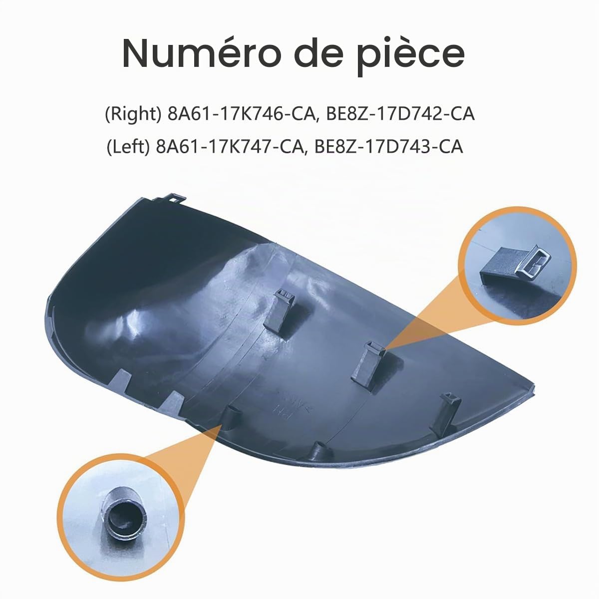 Couvercle de rétroviseur, 1 Paire Couvercle de Miroir Cache de rétroviseur Compatible avec Ford Fiesta MK7 2008-2017