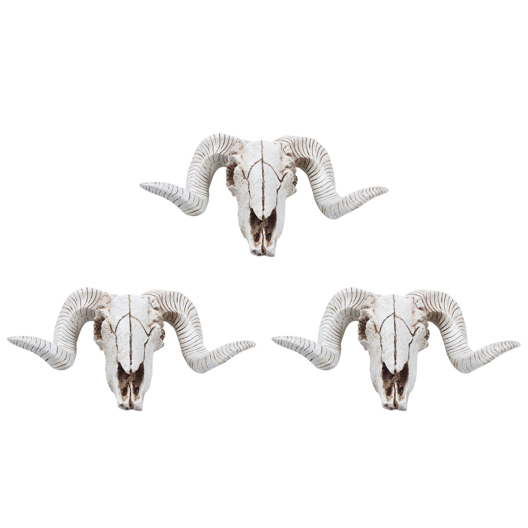 Vjsujehgy 3X Resin Sheep Head Skull Head Wall Hanging 3D Animal Longhorn Sculpture Figurines Crafts Horns