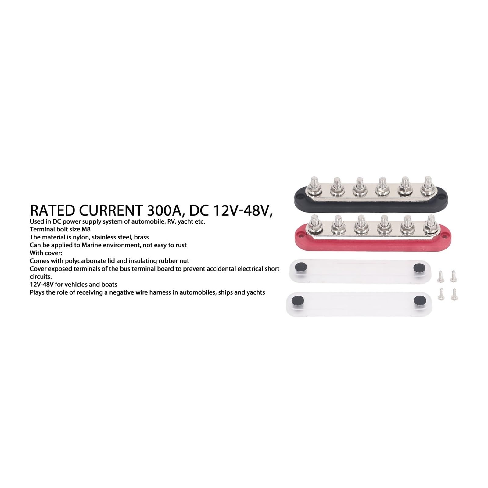 2 uds M8 300A 12-48V Bloque de distribución de energía Terminal de Barra de Bus de Acero Inoxidable de latón for Coche Barco