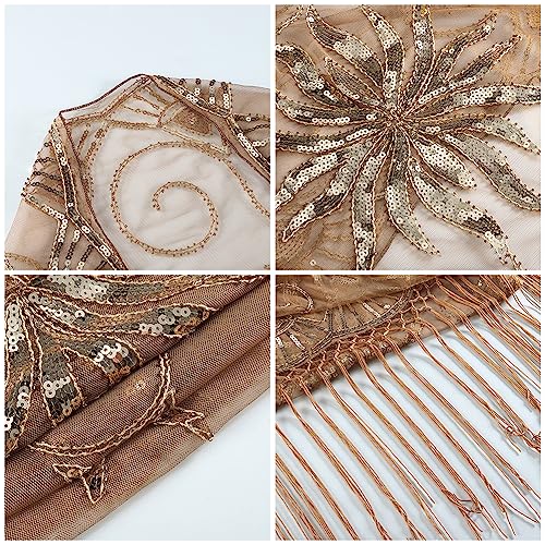 IWEMEK Women's 1920s Sequin Beaded Evening Cape Wedding Bridal Shawl Scarf for Evening Dresses Gatsby Flapper Shawl3